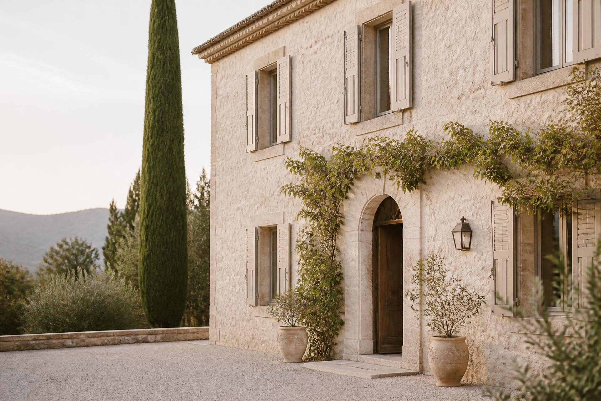 Stone residence in the South of France at soft morning light